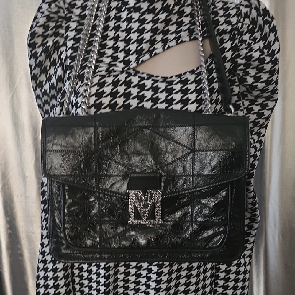 MCM Black Croc-Embossed Shoulder Bag